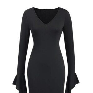 Retro Stage Black 1930s Sold Batwing Cuffs Fishtail Dress - Black / L